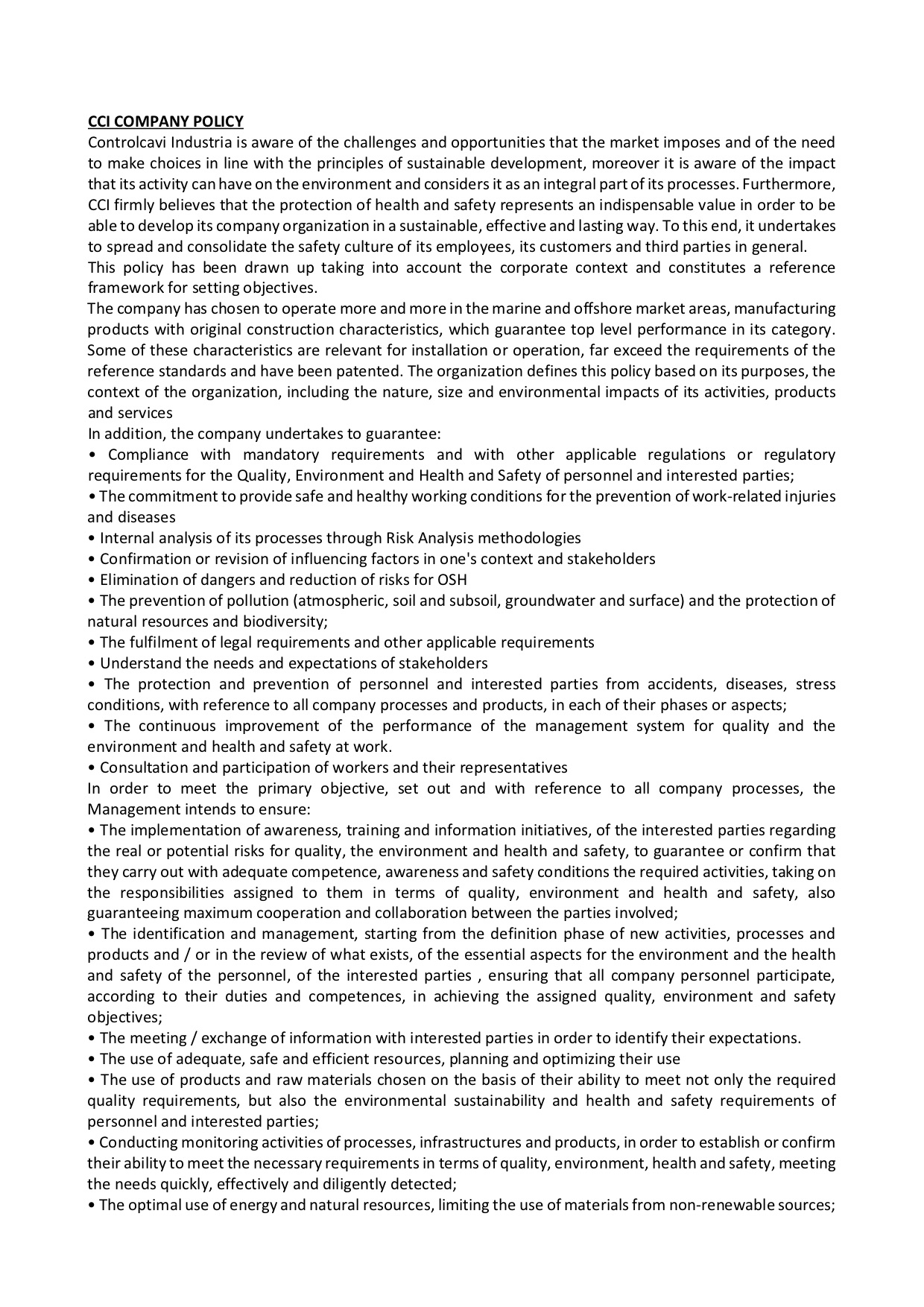 POLITICA CONTROLCAVI INDUSTRIA 2