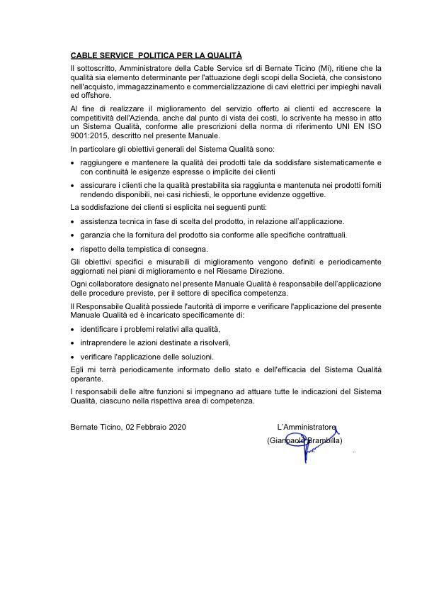Politica qualita Cableservice ita